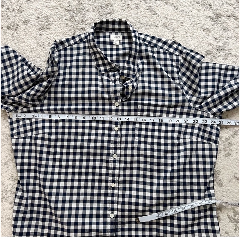 J Crew Navy Gingham Blue Button Down